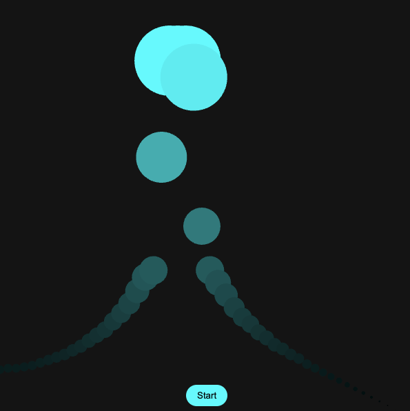 Rectangles can be kind of boring so now we have spheres. I made them cyan so they look like abstract water splashing, and gave it a matching play button. This is a modification of Steve's code that we were given in class. I wanted to also spread them out more across the X axis but I couldn't figure out how to do it. I even asked Claude and Claude couldn't get it to work how I envisioned either, which was a first, so I reverted back to the last working version I had. I thought it would be something to do with the spectrum length in the ftt analyzer but I couldn't get it to work with the spheres.