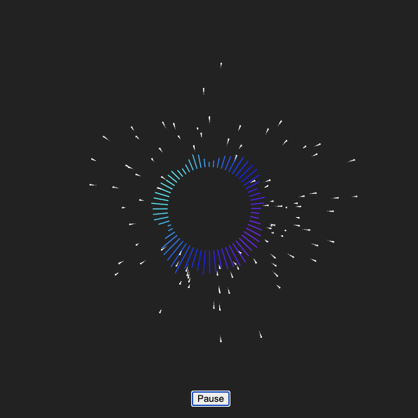 I successfully mirrored the sound, and then added little flying spheres with trails to add visual interest. I tried adding more waveform lines offset from the inner radius but I didn't love any of them, it felt too basic, so I took it out. 