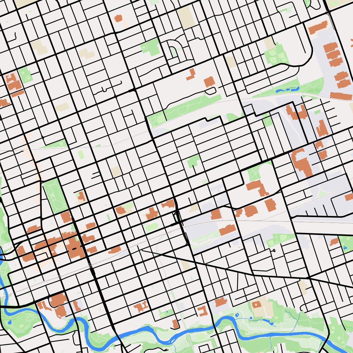 Here I was looking to see where the highest density of large scale buildings is in the city, and as expected it was right downtown. I can't show it in 1 image because this is as far as I could zoom out before they vanished, but panning around the city does show large buildings in various parts. This specific frame had the most buildings possible to be captured in a single image based on my screen resolution and a square aspect ratio.