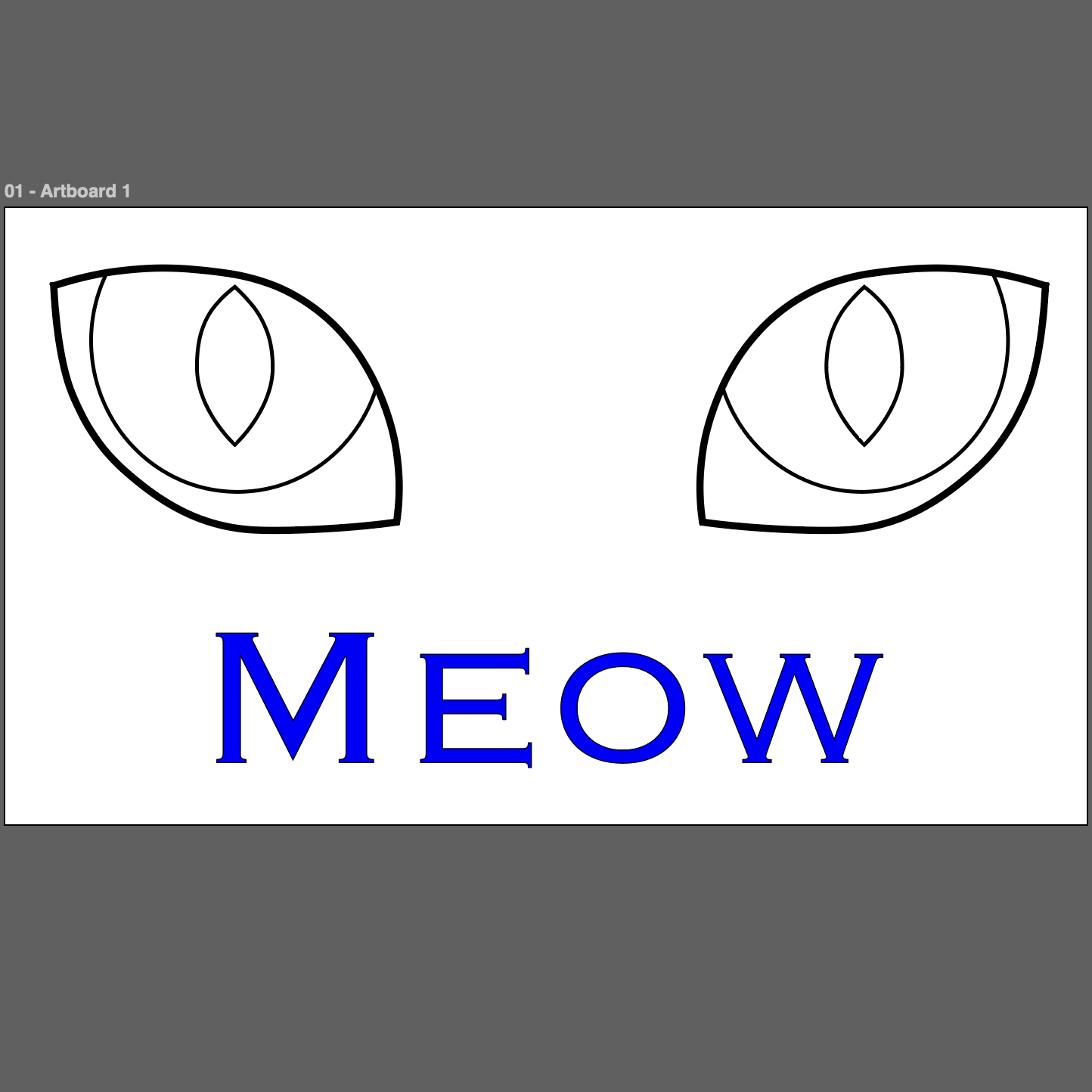 I didn't take process screenshots of how I made this, but this was the first laser prep tutorial I did in class as part of the group process work I think in Week 7. I grabbed an image of a cats eye and then used the curvature pen tool in Illustrator to trace over it and make the right eye. I copied it and mirrored it after I was happy to get the left eye. The font is Copperplate, just because it's a favourite of mine.