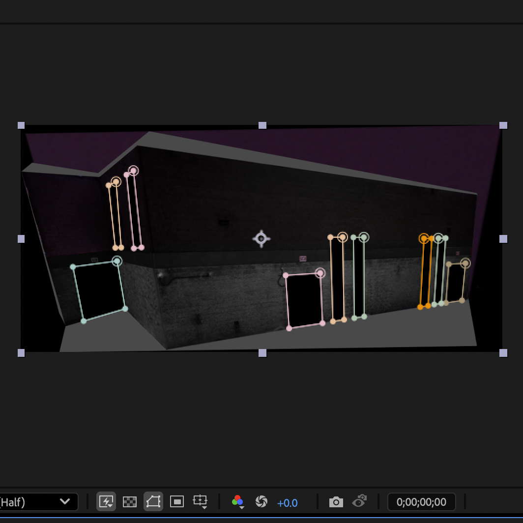I figured out how to mask thanks to Steve. This process was probably the easiest of everything. If I had more time this weekend I would have liked to mask out the glass individually instead of doing the full windows, but that's a more advanced tutorial piece so I'm just trying to get it done and move on. I am enjoying AE more now at least, it doesn't feel as scary.