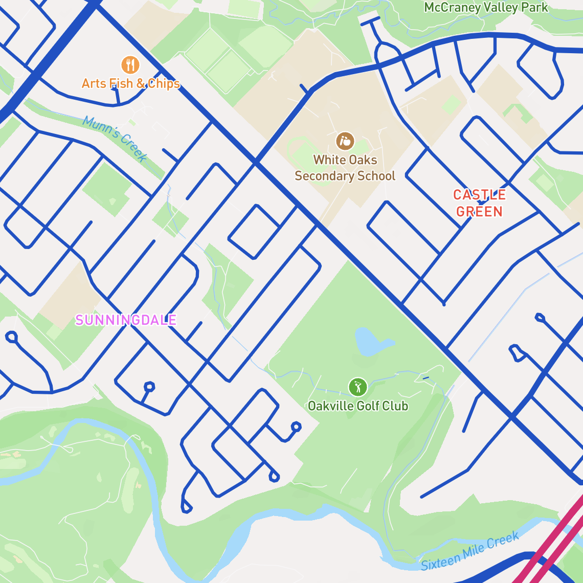Turns out the 'Place Labels' also have interactive abilities, not just buildings. Here I set the 'on click' interaction to magenta, and the 'on hover' to red for the section called 'Place Labels' at the very bottom of the default map style. You can't see my cursor because Apple automatically hides it in screenshots, but it's right over the red 'Castle Green' label.